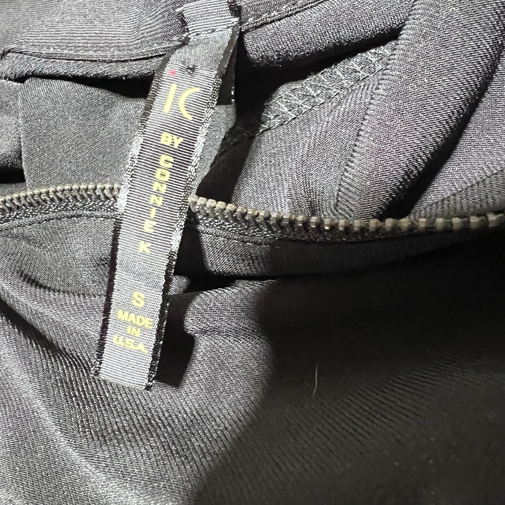 IC Collection Black Avant Garde Zip Front Ruched Bubble Hem Dress Sm Gold Specs - Picture 15 of 15